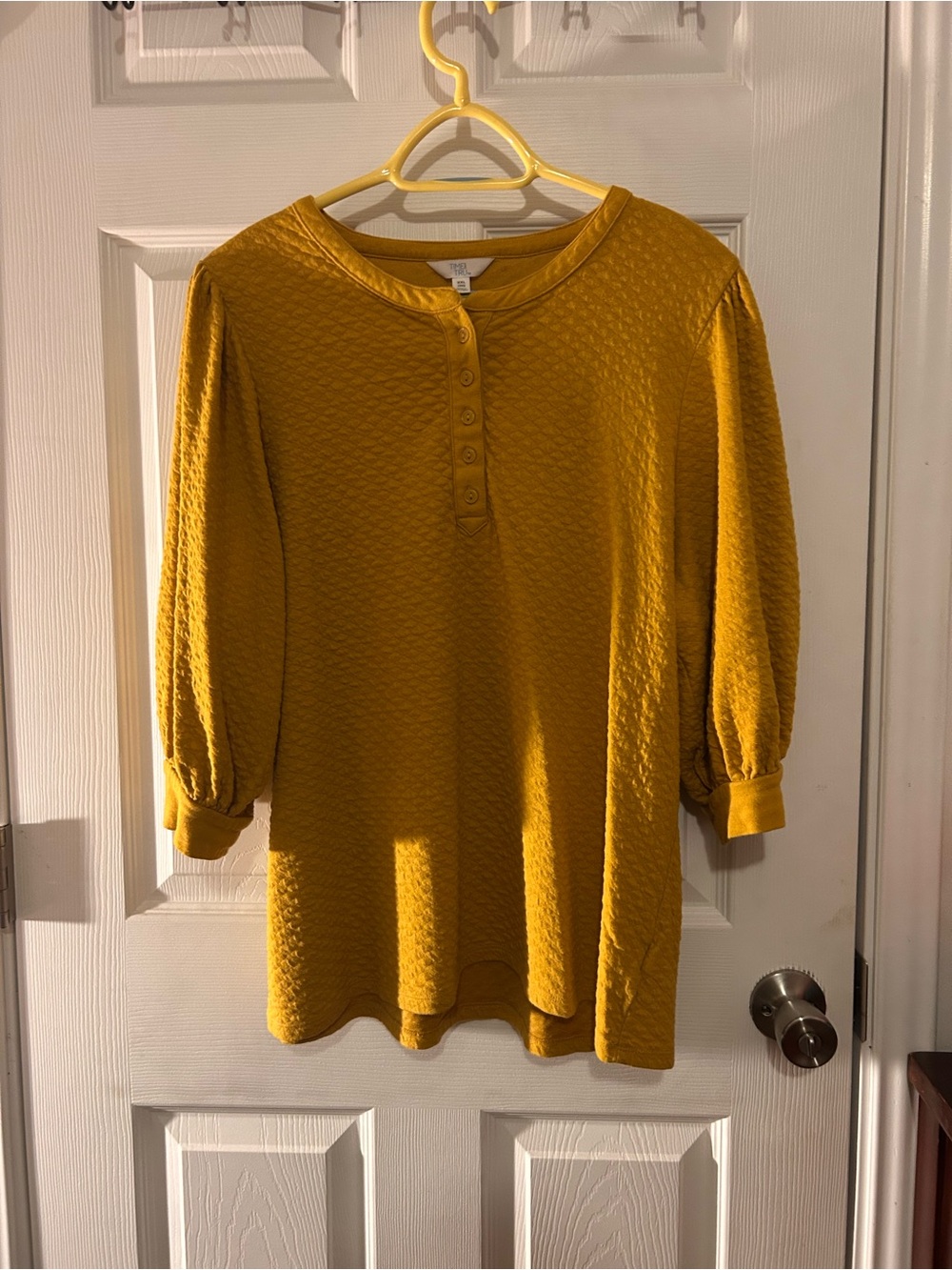 Time and Tru Textured Mustard Henley Long Sleeve Top